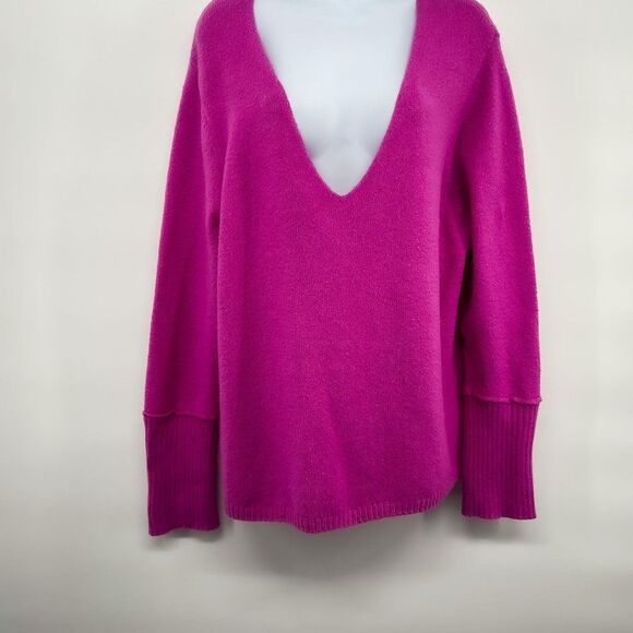 Something Navy Wool V-Neck Long Sleeve Loose Fit Sweater Top Pink Small - Picture 7 of 9